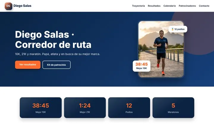 Vista previa de la página web de ejemplo para Atleta